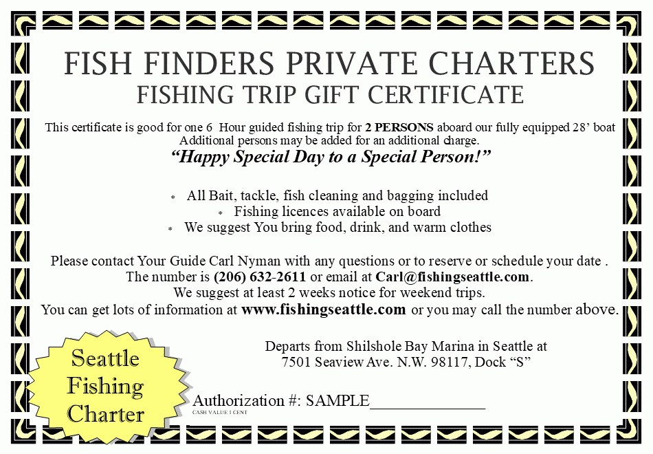 Fish Finders Seattle Fishing Charters- Fishing Trip Gift Certificate